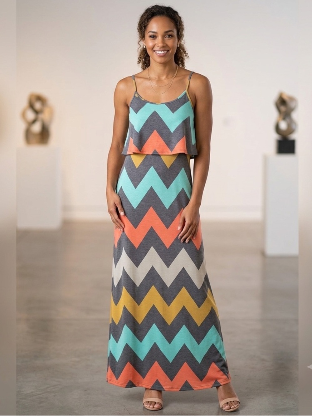 Auditions Maxi Dress Chevron Women’s Size Small. Style A1040255.